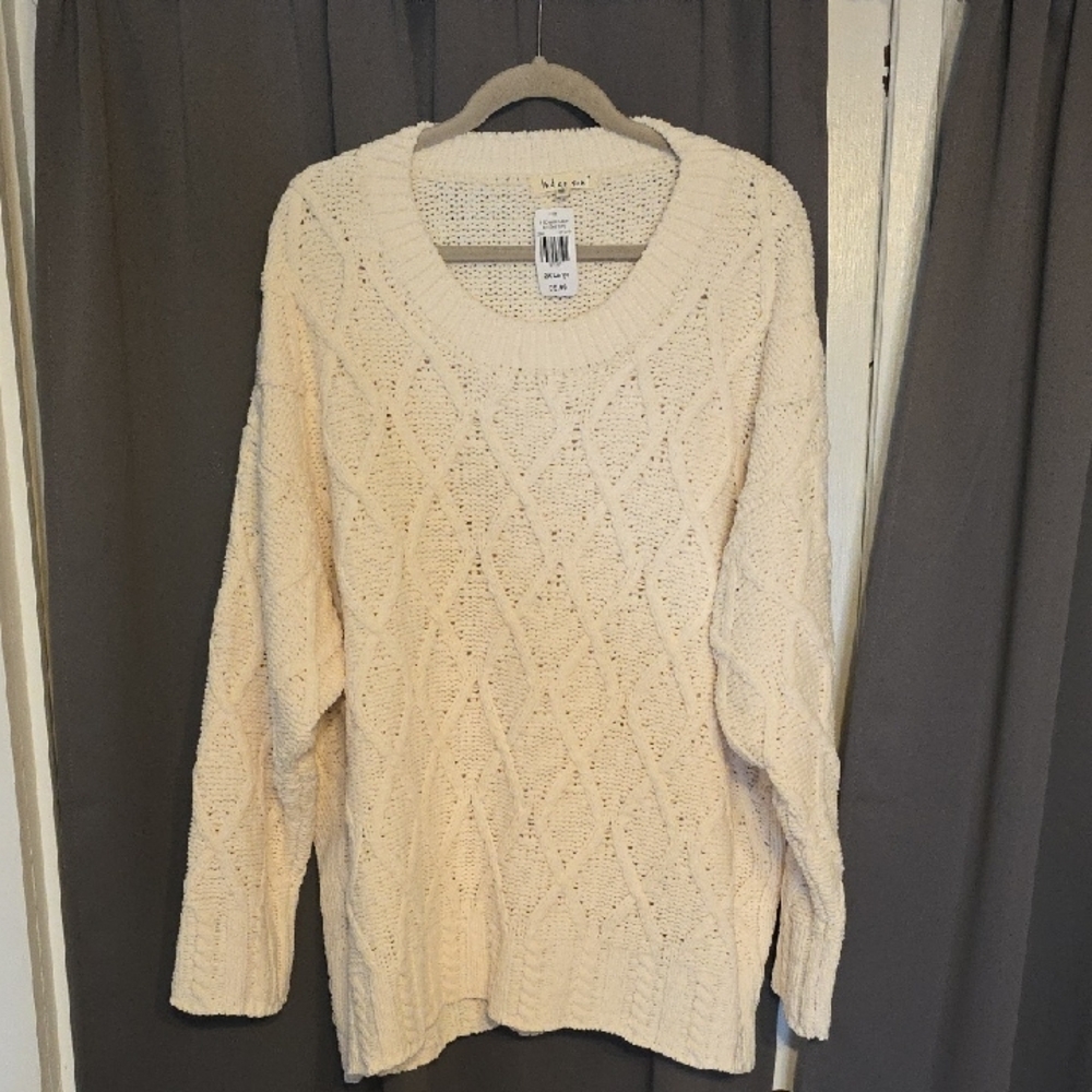 NWT Indigo Soul/Cracker Barrel Womens Cream Cable Knit Sweater Cozy Plush Sz 2XL